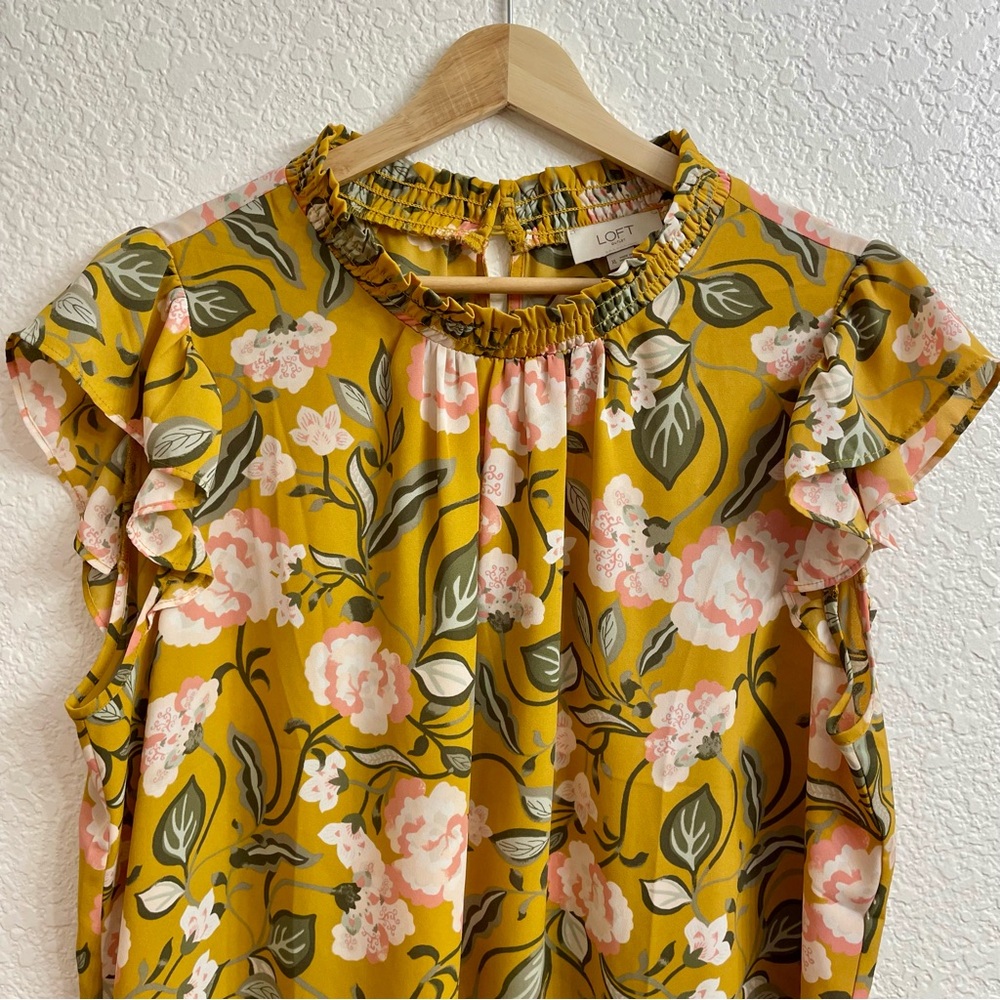 LOFT Outlet Floral Flutter Sleeve Shell Retired Print XL